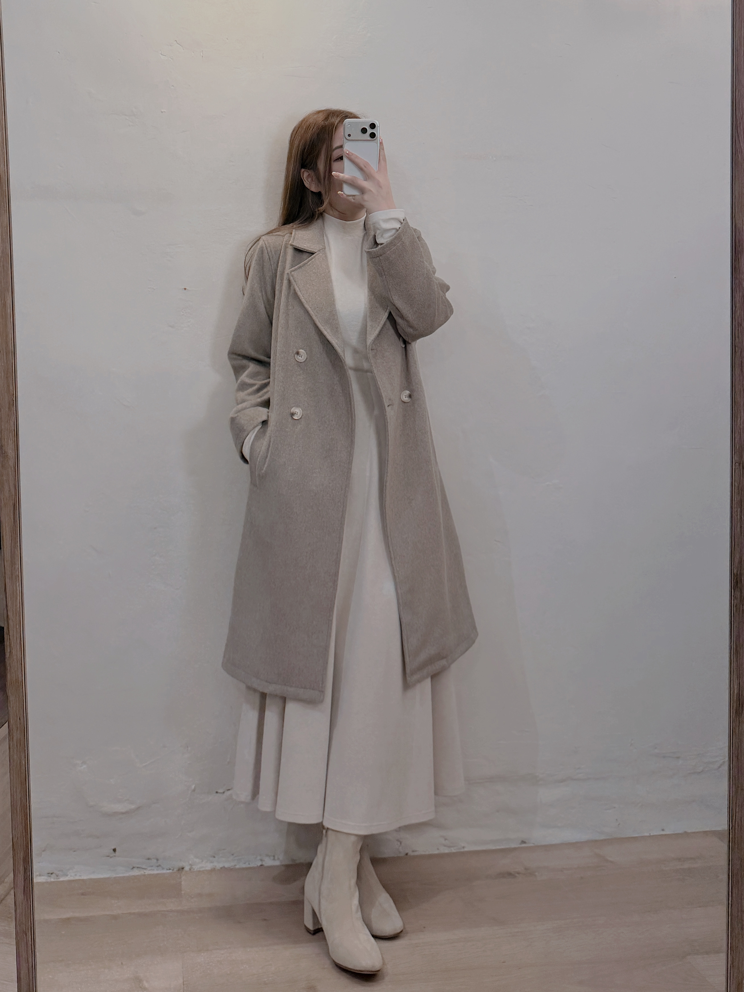 現貨 7355 燕麥灰羊絨毛呢大褸