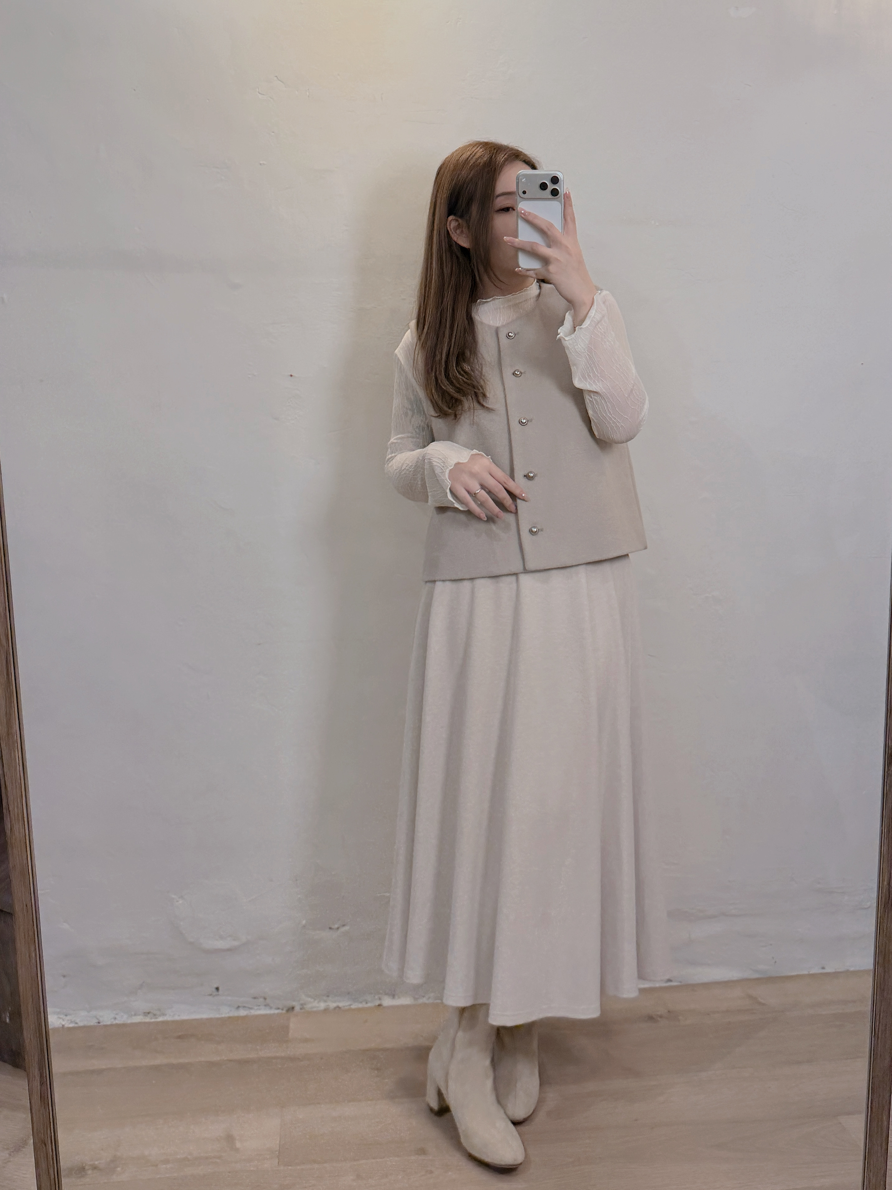 預訂/現貨 7336 燕麥色針織彈性長裙