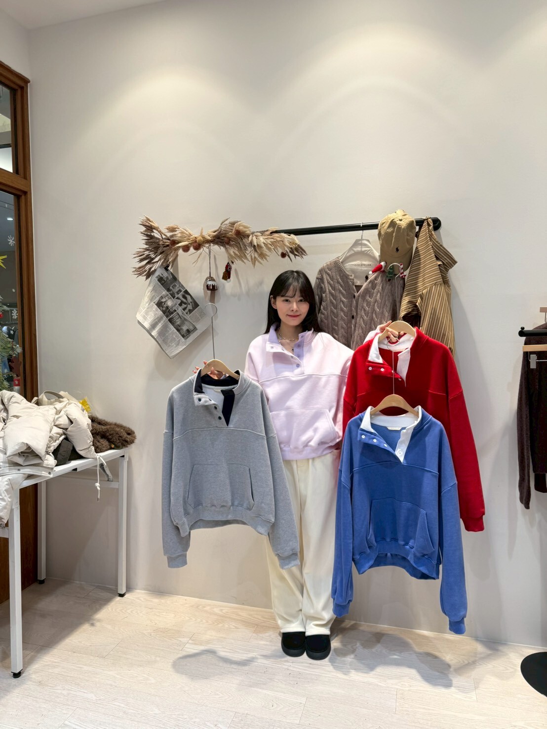 CP5303 質感配色領內刷毛大學衛衣