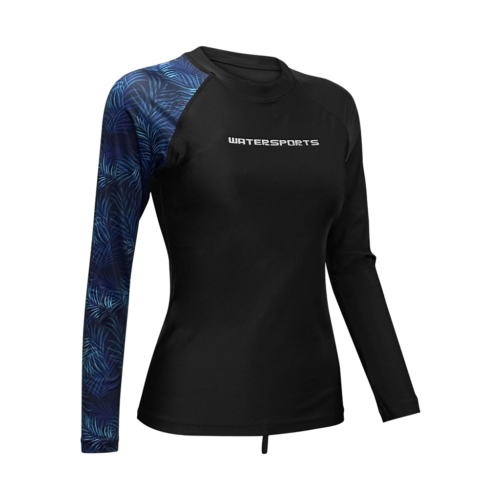 女士數碼印花游泳防曬上衣內襯運動內衣 - 黑