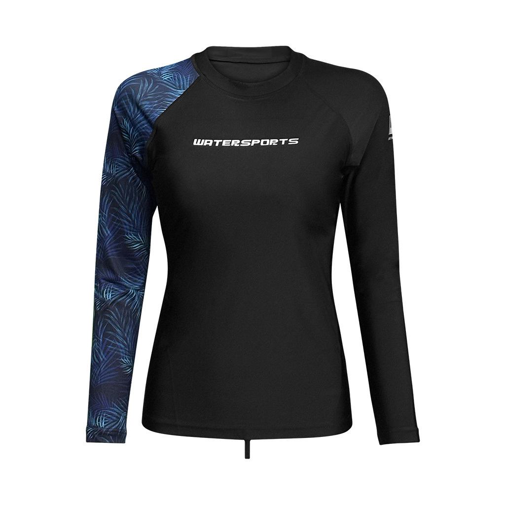 女士數碼印花游泳防曬上衣內襯運動內衣 - 黑