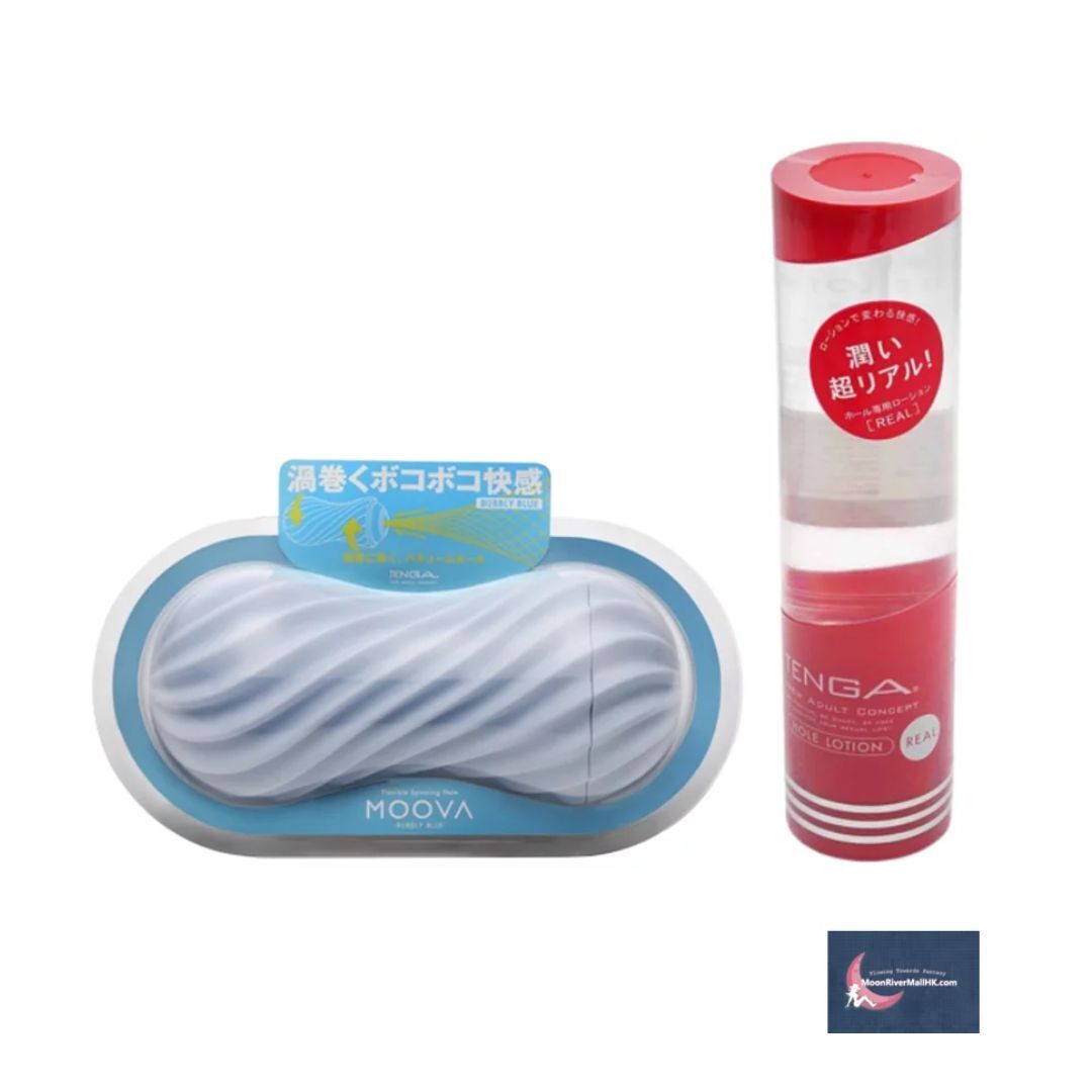 [高用量套裝] TENGA MOOVA BUBBLY BLUE 飛機杯 & 潤滑劑 x 1支