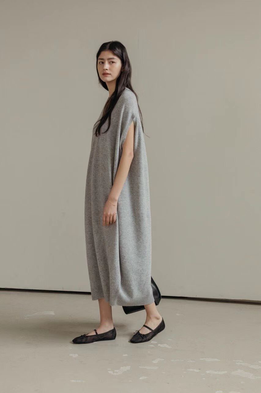 優雅女子V領落肩飛鼠袖造型長洋裝 / 3色