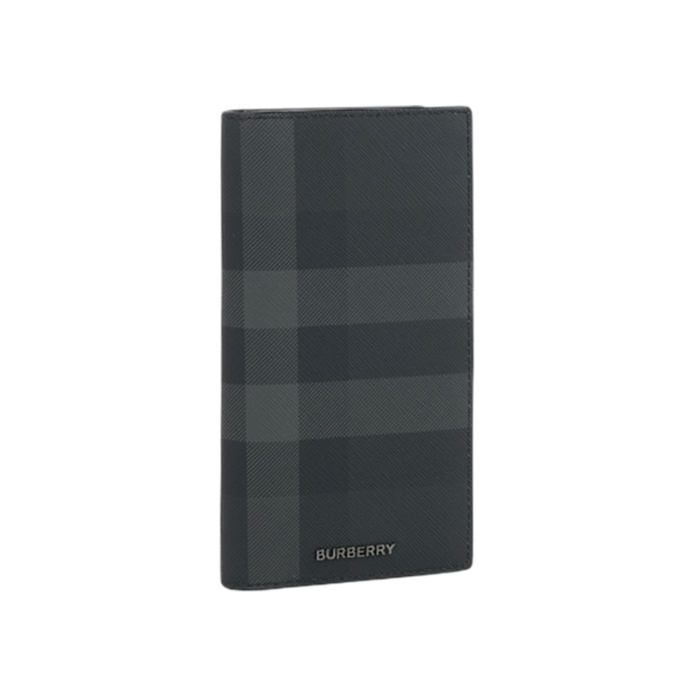 【Burberry】Vintage 格紋對開多卡長夾(炭灰色)