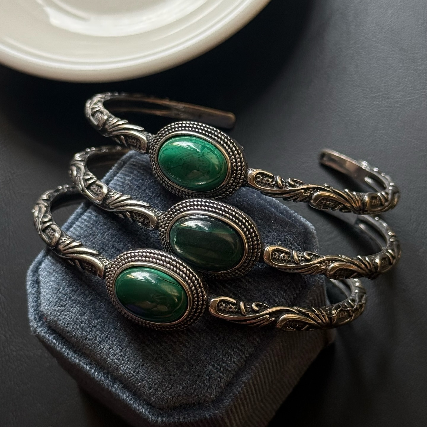 [原石] 孔雀石 金屬手環