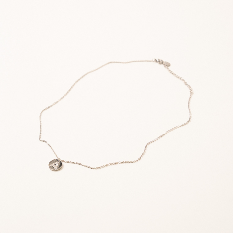 miramira字母｜白鋯石圓牌字母A項鍊B5033-銀14421