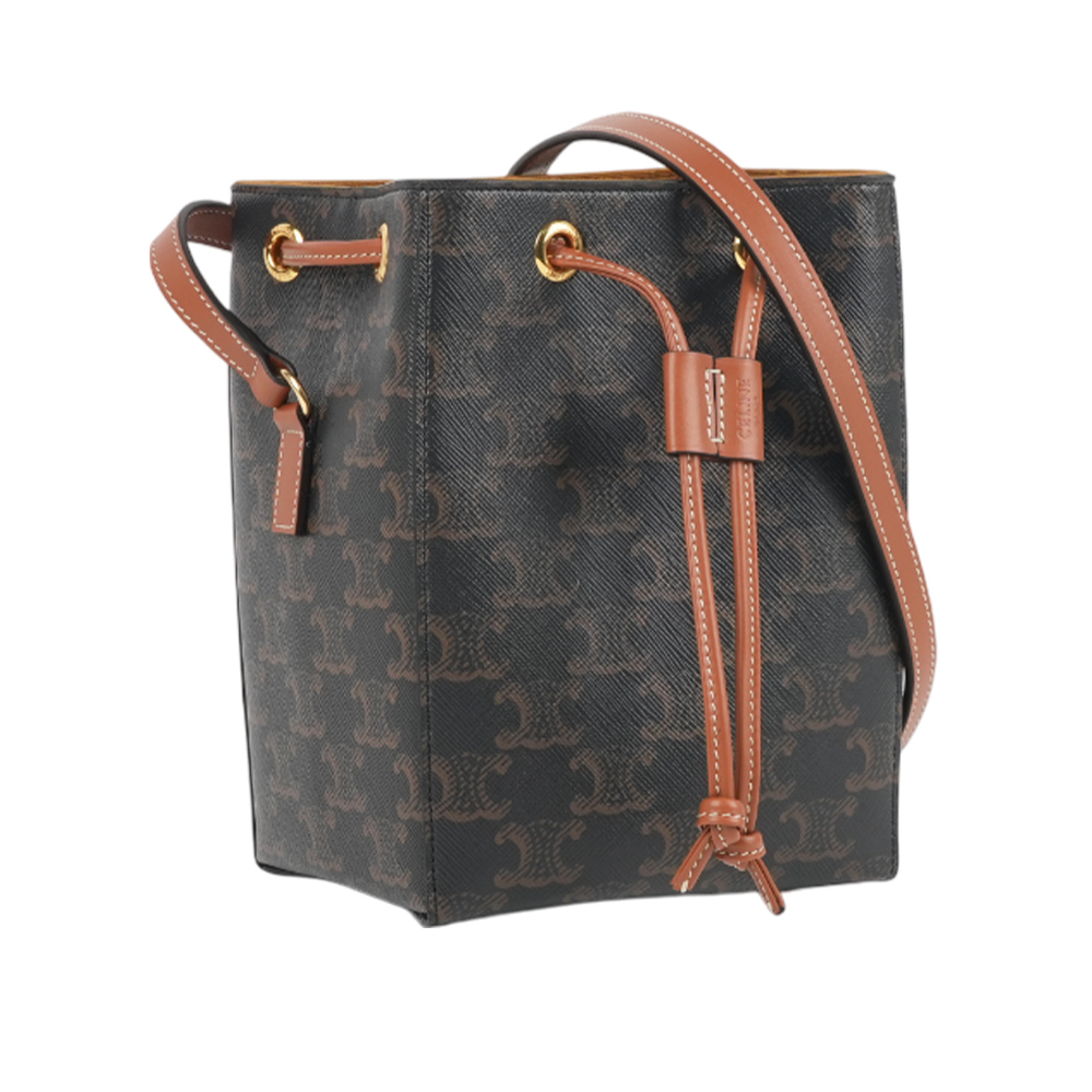 【CÉLINE】Sailor 凱旋塗層帆布及牛皮超迷你水桶包(棕褐色)