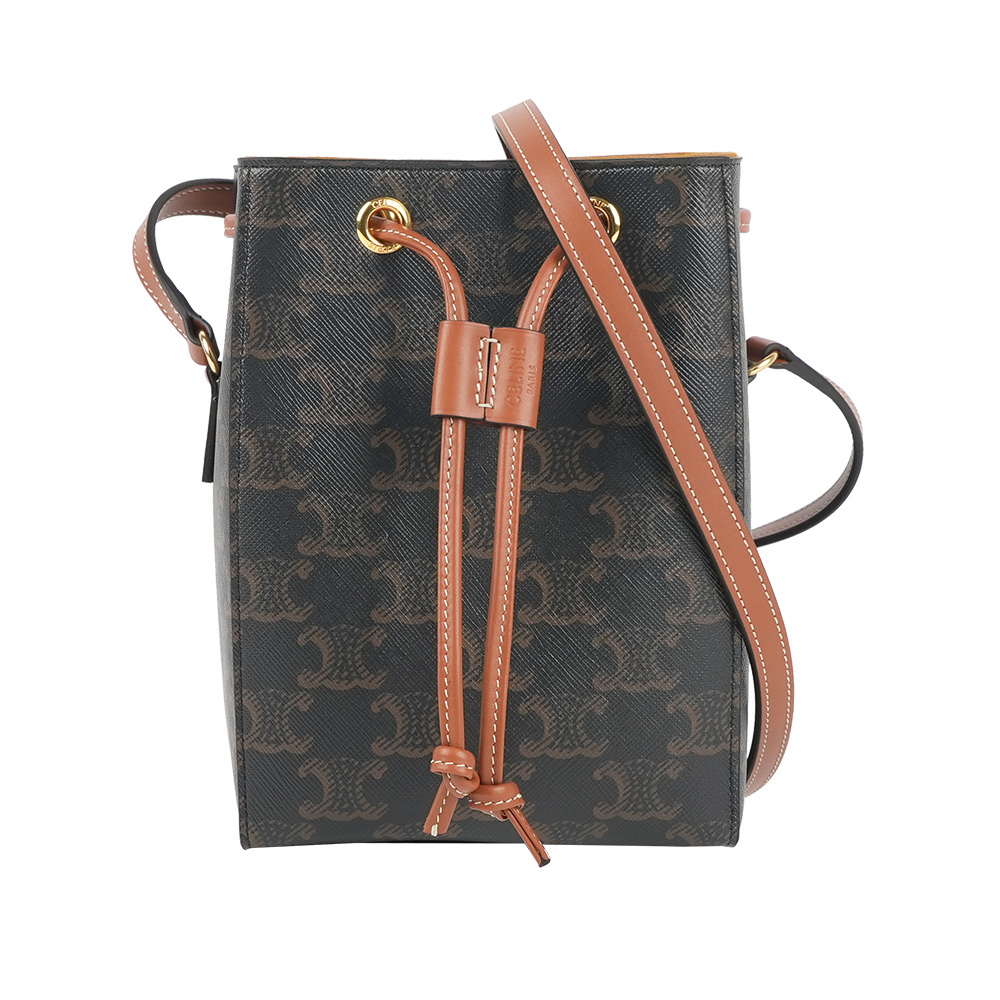 【CÉLINE】Sailor 凱旋塗層帆布及牛皮超迷你水桶包(棕褐色)