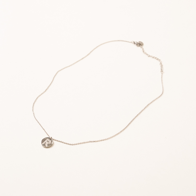 miramira字母｜白鋯石圓牌字母R項鍊B5046-銀14681