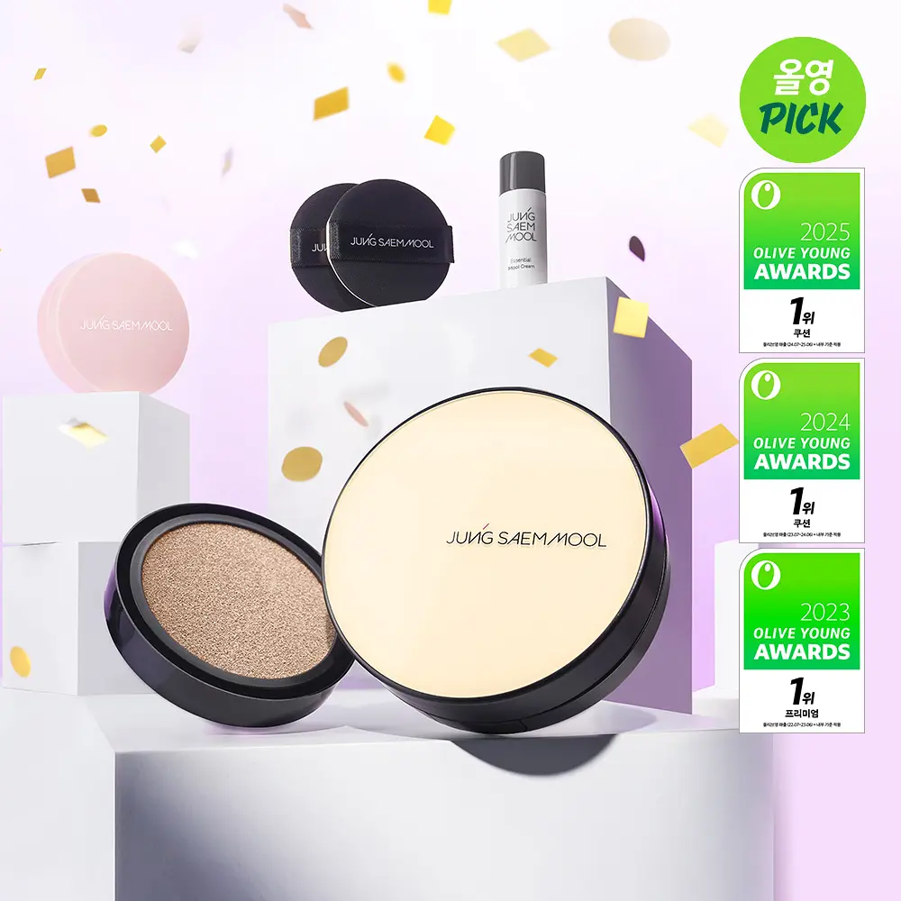 JUNG SAEM MOOL 鄭瑄茉經典持久底妝套組 (正裝+替換裝 + 迷你高光+水感面霜 8ml)