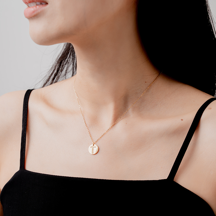 miramira字母｜白鋯石圓牌字母T項鍊B5048-金14711