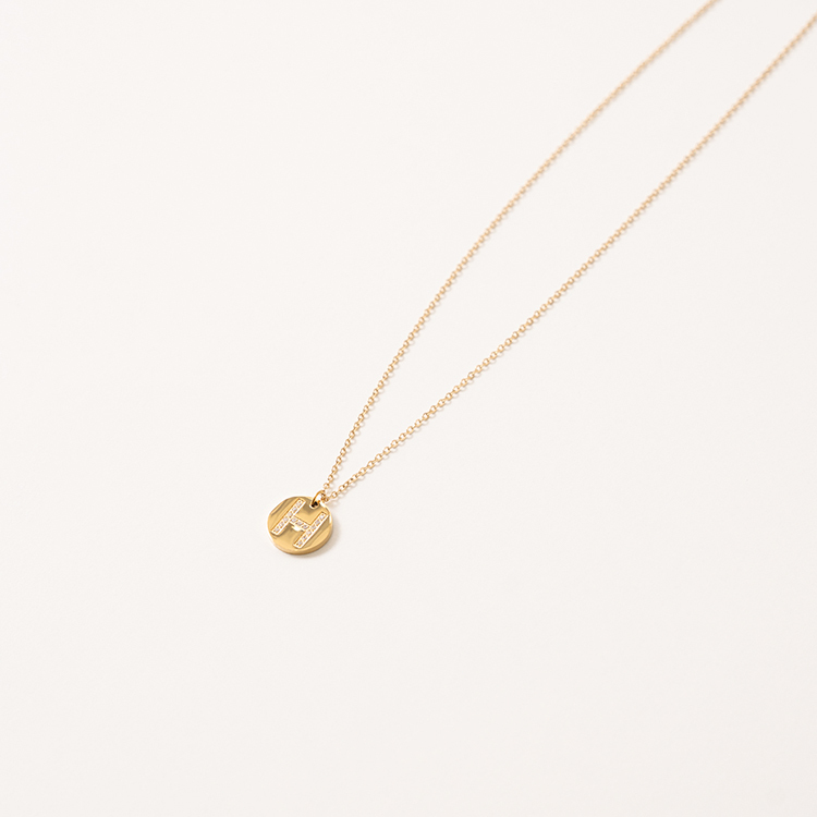 miramira字母｜白鋯石圓牌字母H項鍊B5756-金81713