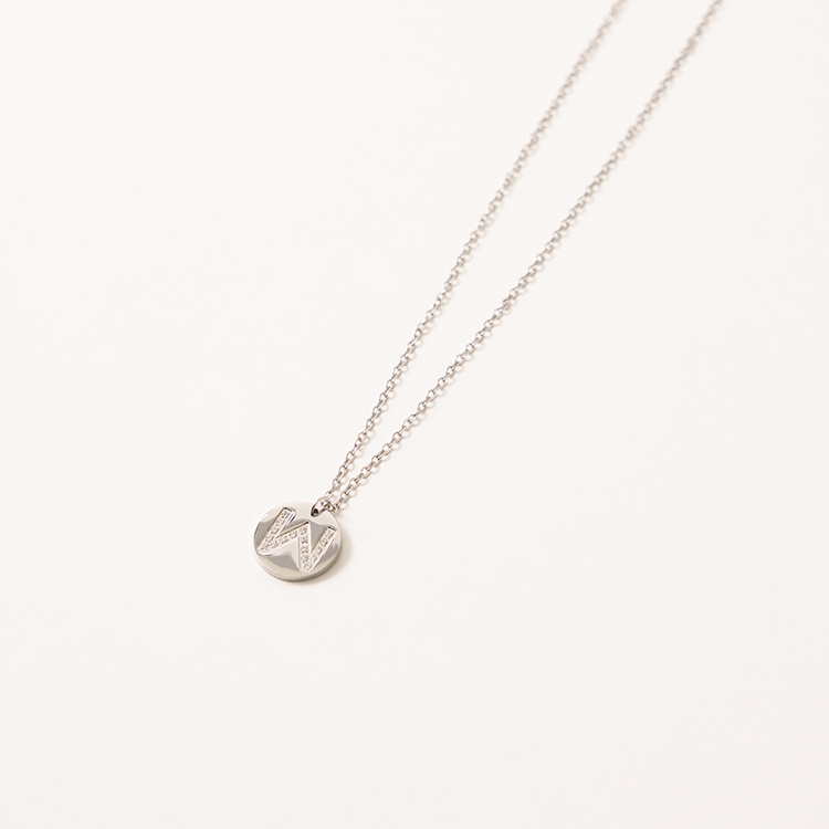 miramira字母｜白鋯石圓牌字母W項鍊B5762-銀81843