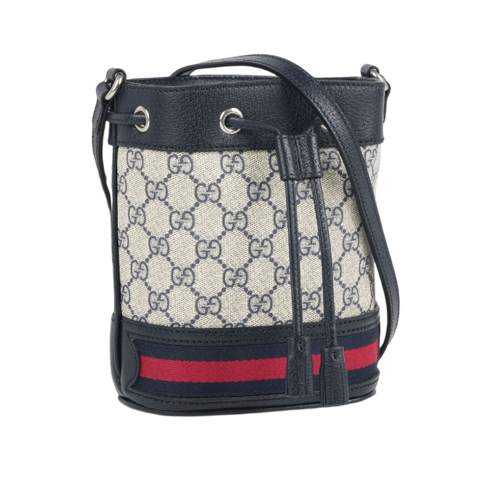 【GUCCI】GG Supreme Ophidia 水桶斜背包(Mini)(黑藍色)