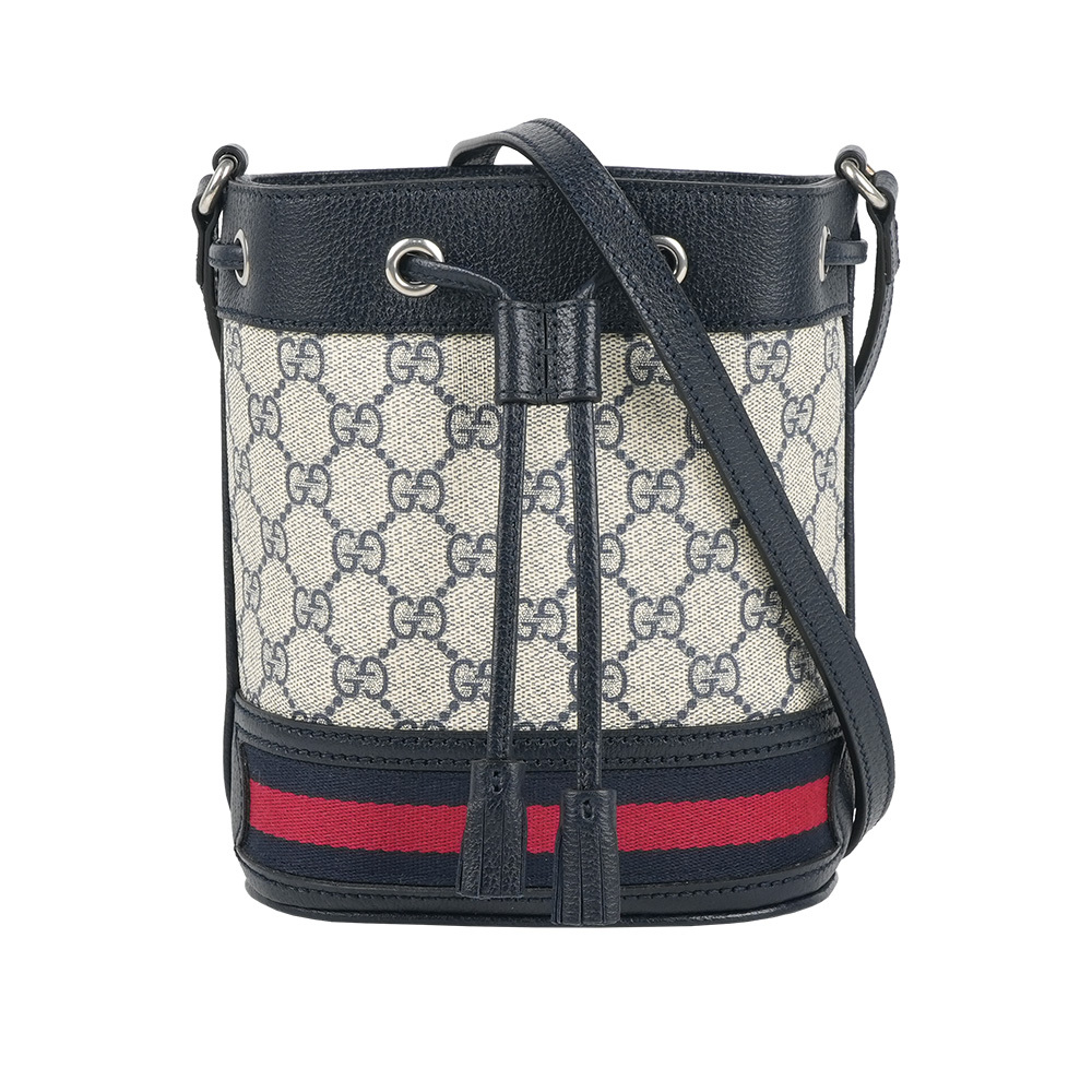 【GUCCI】GG Supreme Ophidia 水桶斜背包(Mini)(黑藍色)