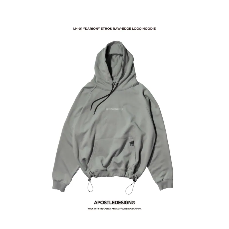 LH-01 "DARION" Ethos Raw-Edge Logo Hoodie - L-Gray