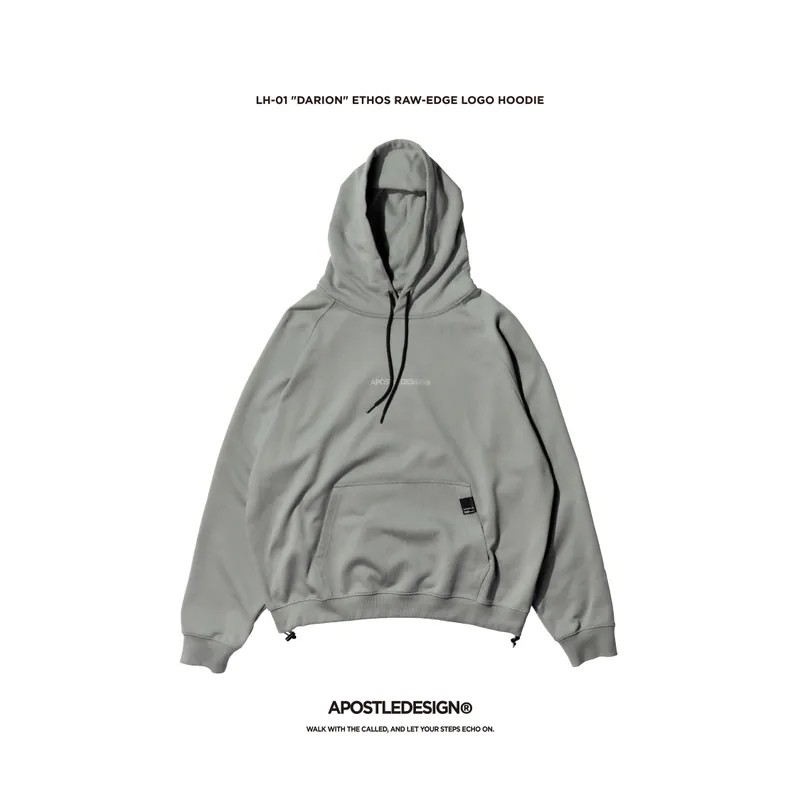 LH-01 "DARION" Ethos Raw-Edge Logo Hoodie - L-Gray