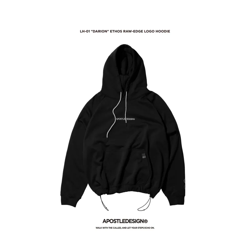 LH-01 "DARION" Ethos Raw-Edge Logo Hoodie - Black