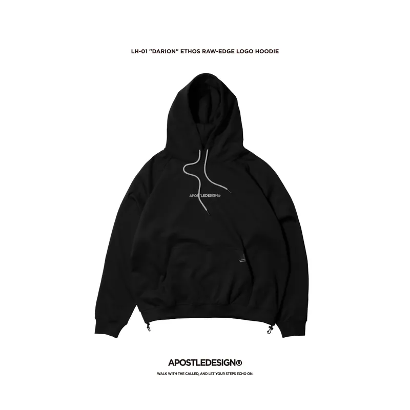 LH-01 "DARION" Ethos Raw-Edge Logo Hoodie - Black