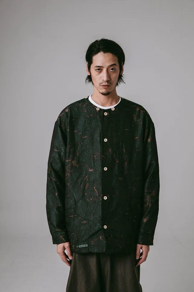 JIN-EASTERNAU 凪NAGI 可拆領深潭襯衫-綠褐色