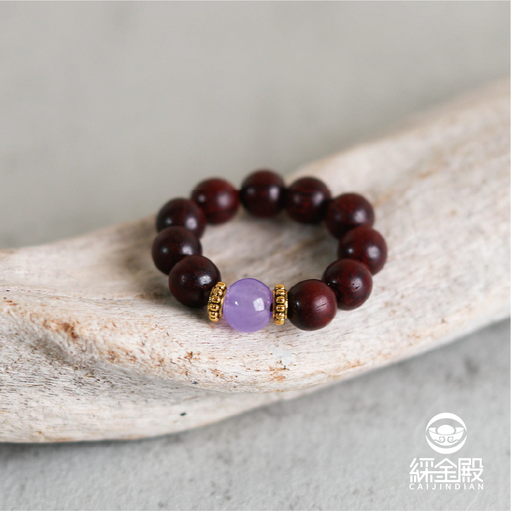 小葉紫檀木戒｜紫檀木｜紫水晶｜串珠戒指｜提升氣質｜避邪平安【綵金殿】