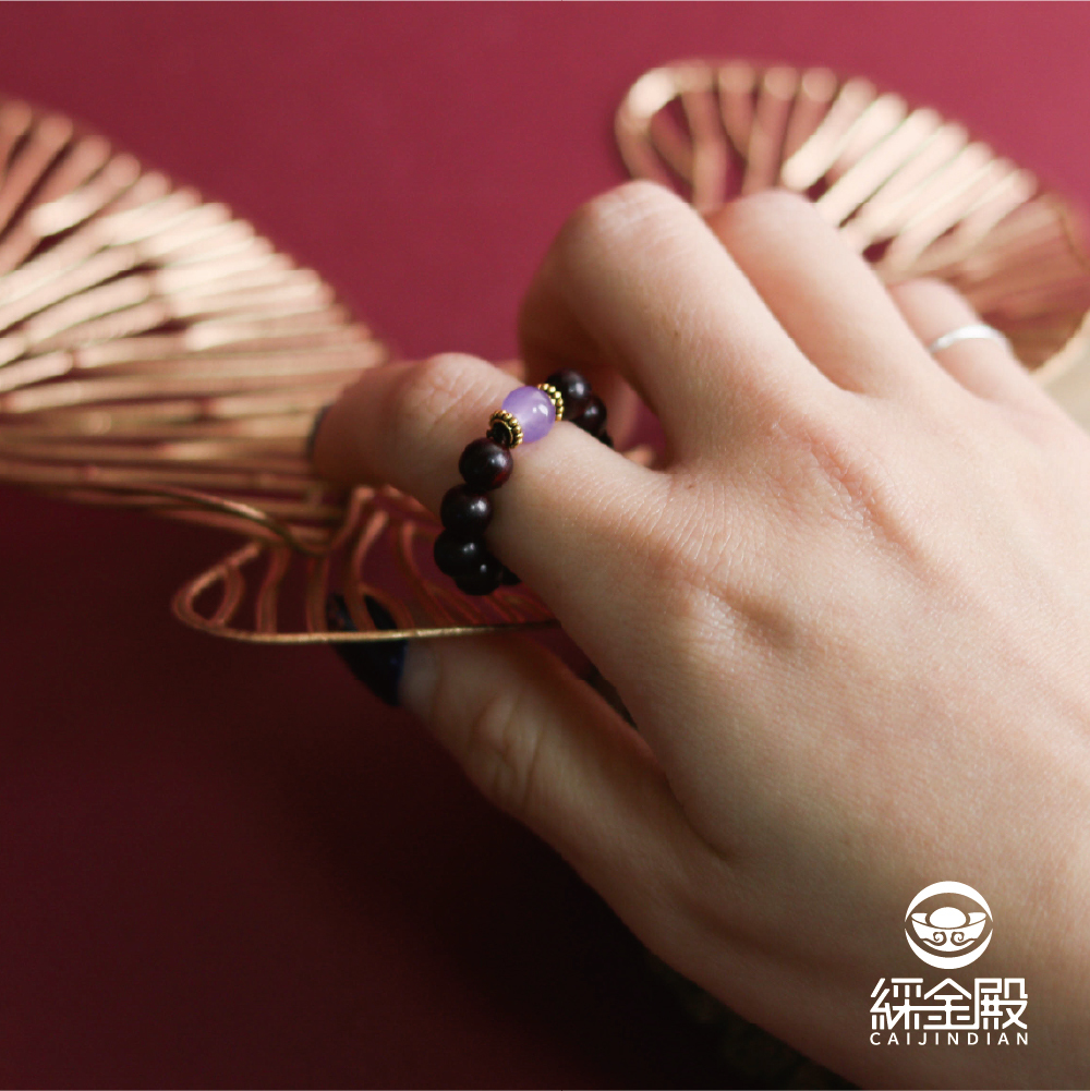 小葉紫檀木戒｜紫檀木｜紫水晶｜串珠戒指｜提升氣質｜避邪平安【綵金殿】
