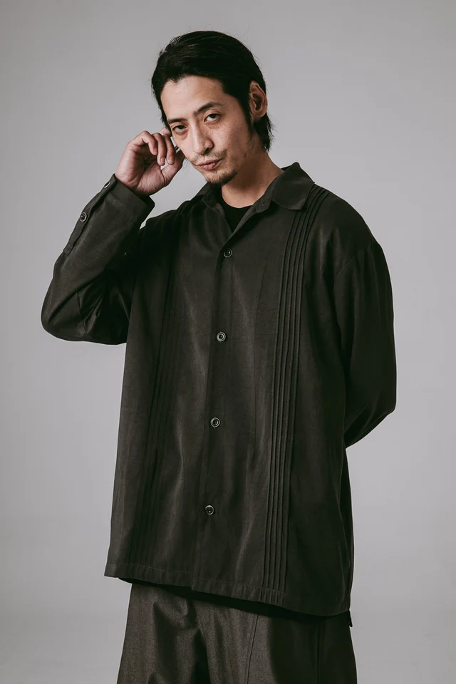 JIN-EASTERNAU Embossed 風琴摺長襯衫-灰色