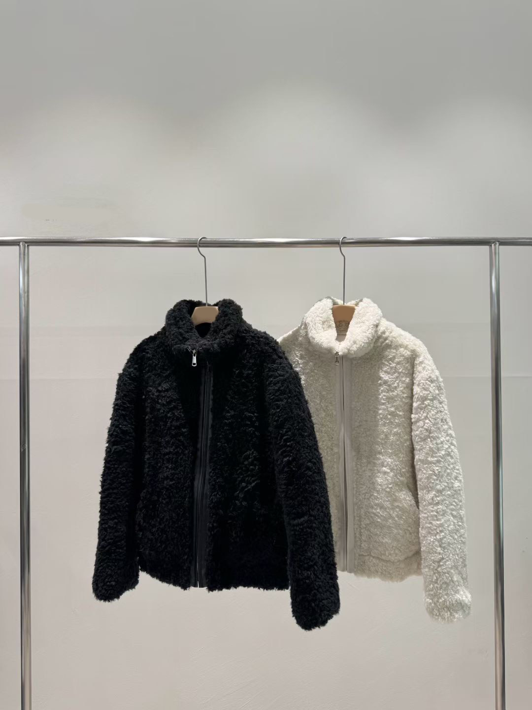 溫暖QQ毛拉鍊立領/翻領內鋪棉外套 / 2色