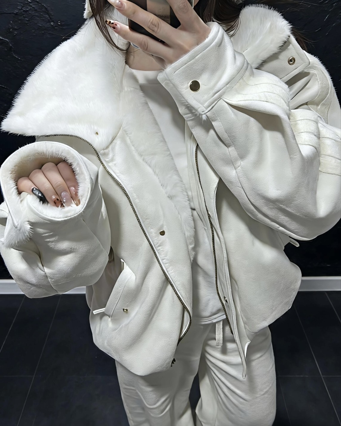 <冬日限定🤍>Adidas CNY 立領 冬日 雪白 雙拉鍊 毛毛外套 米白色