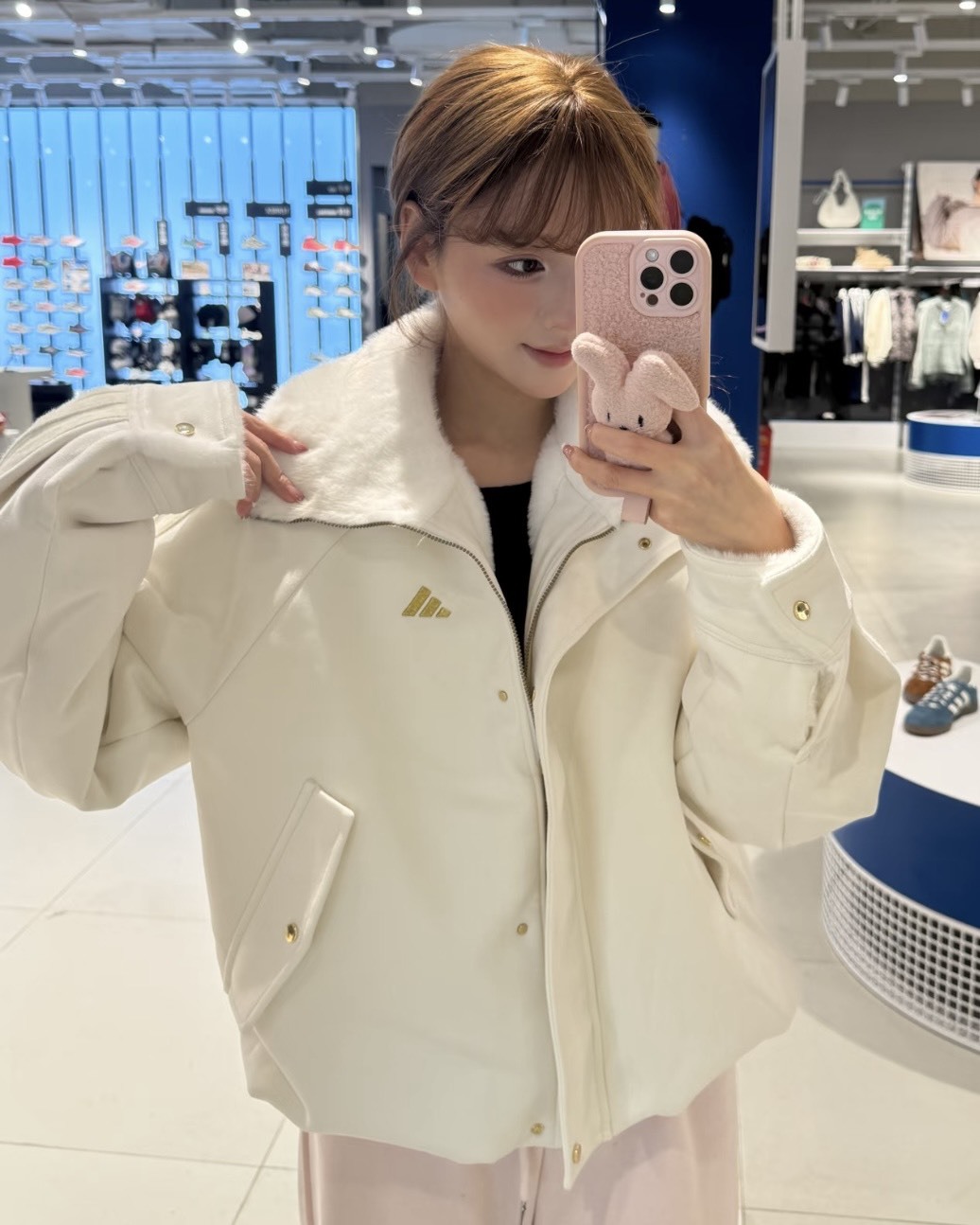 <冬日限定🤍>Adidas CNY 立領 冬日 雪白 雙拉鍊 毛毛外套 米白色