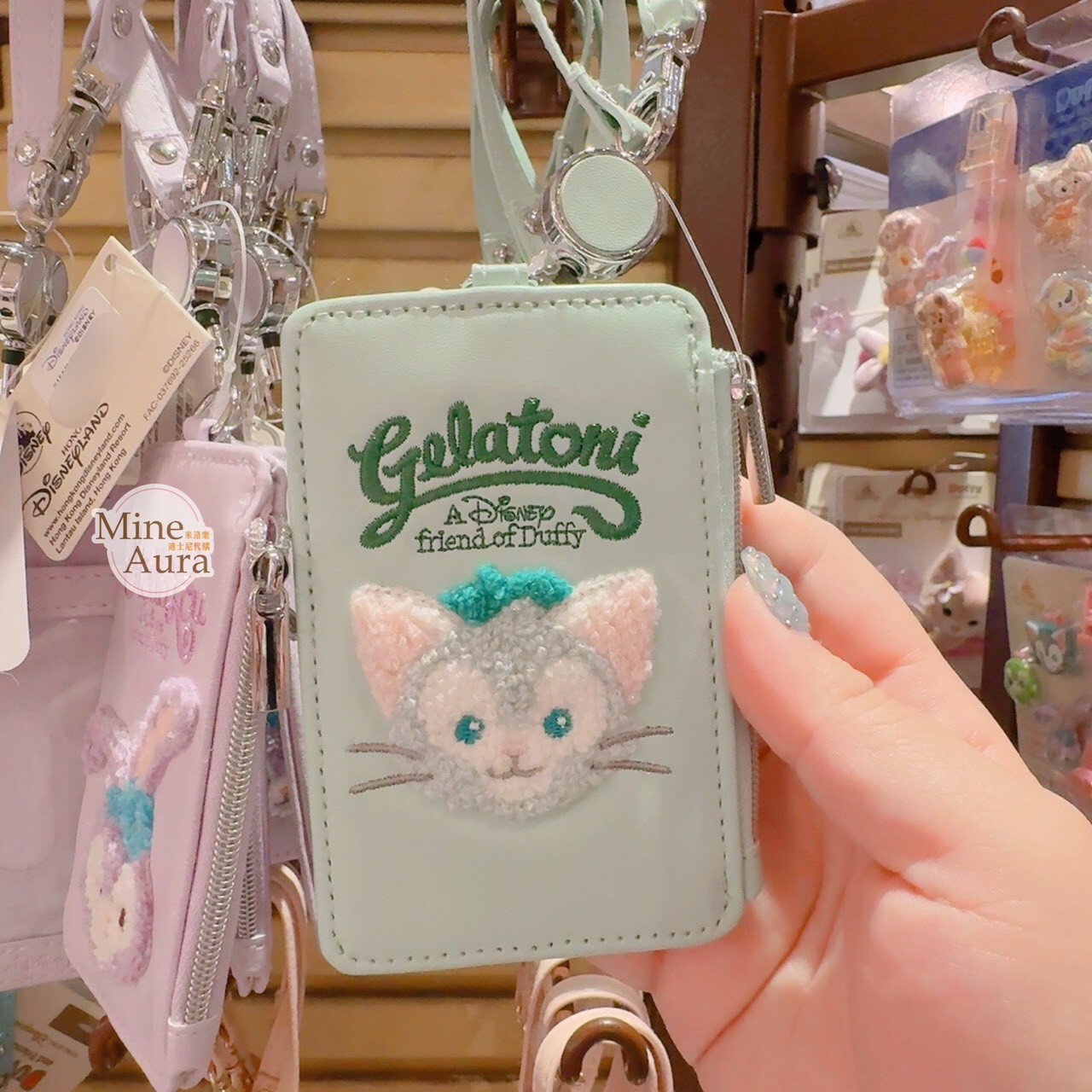 傑拉托尼 畫家貓 Gelatoni 大頭圖案 可伸縮 票卡夾 吊飾 -香港迪士尼樂園