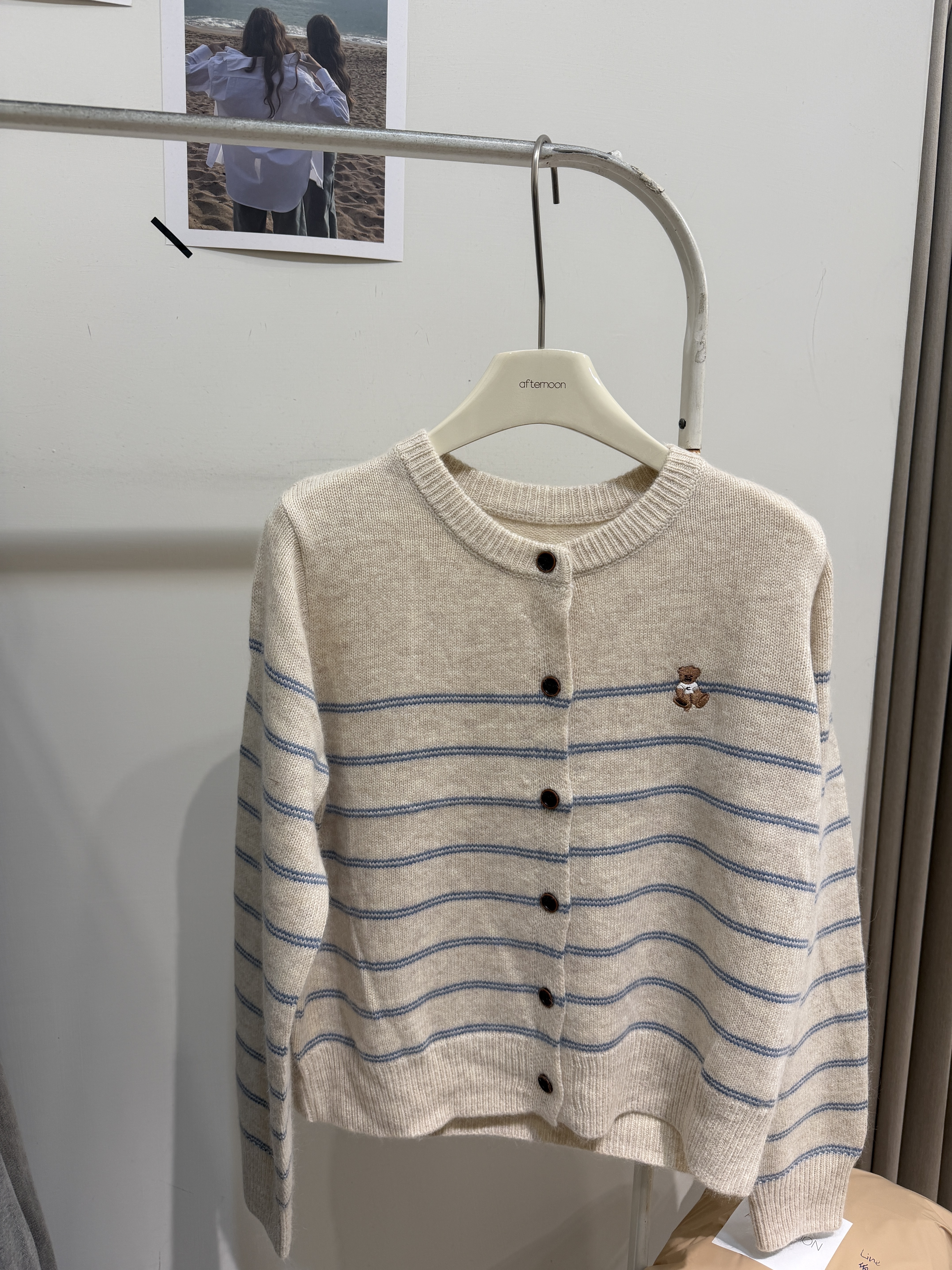 3661 條紋小熊針織排扣外套