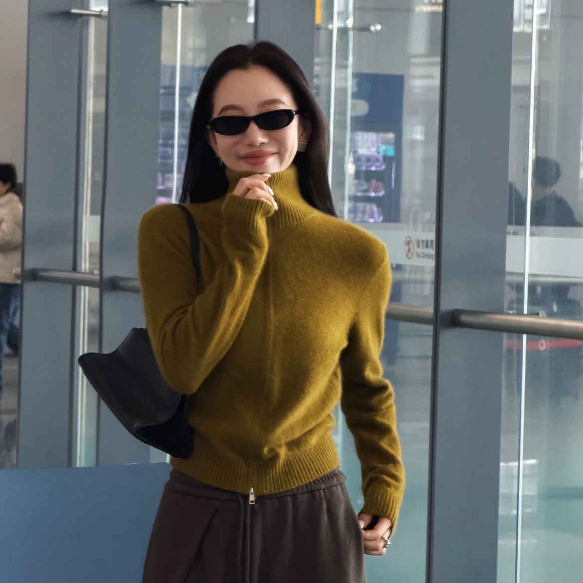 酪梨綠立領拉鍊造型羊毛上衣外套-S-L (Elegant & Love)