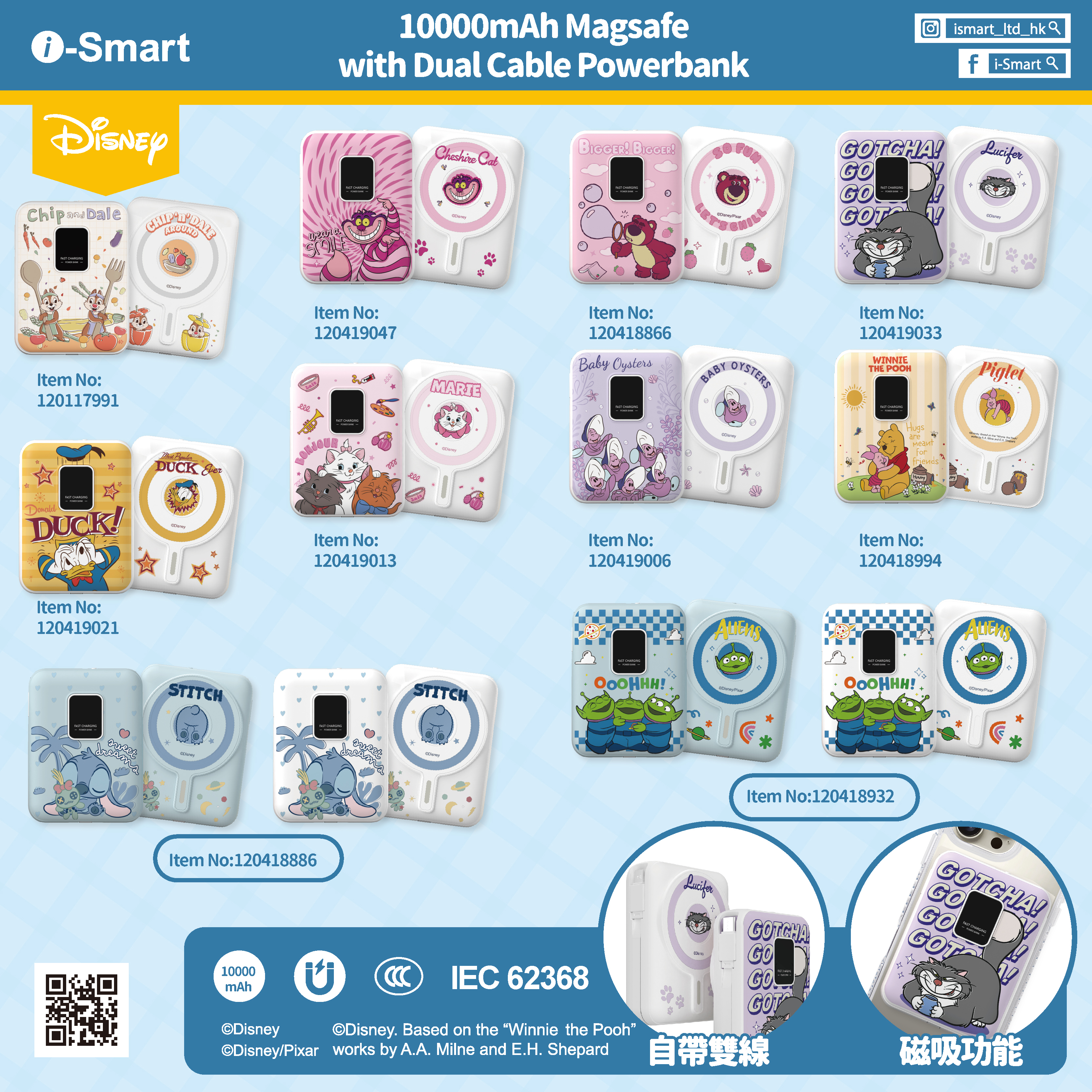 i-Smart 10000mAh磁吸雙線行動電源（妙妙貓）