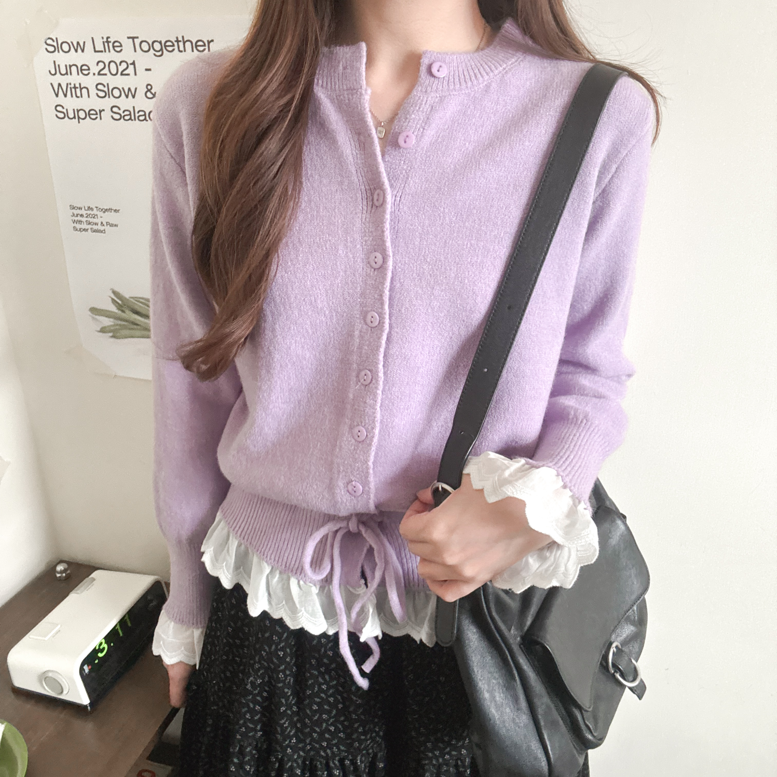 Ruffles束腰cardigan