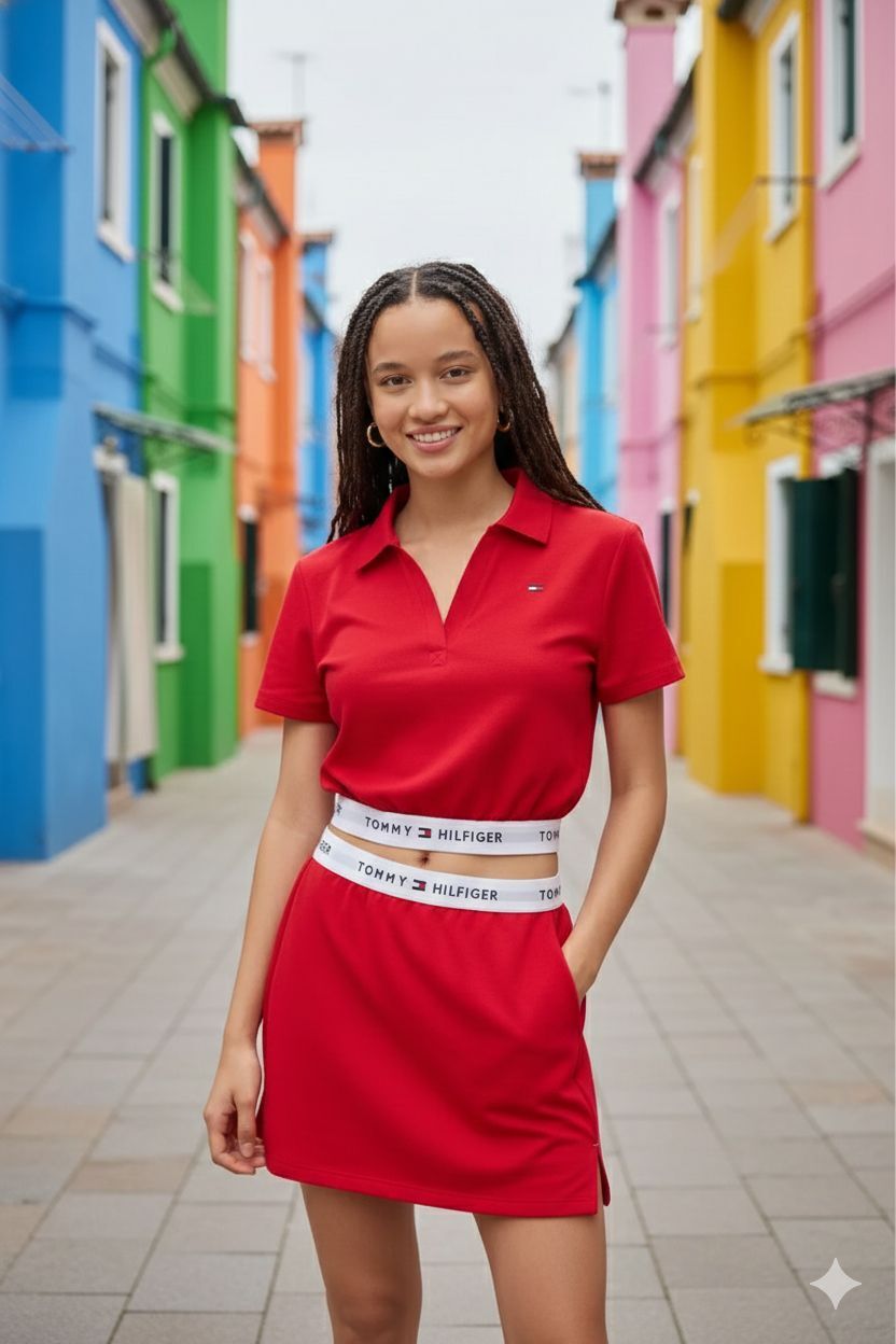 【預購】Q123007 Out From Under X Tommy Hilfiger 女裝紅色短版 Polo 衫