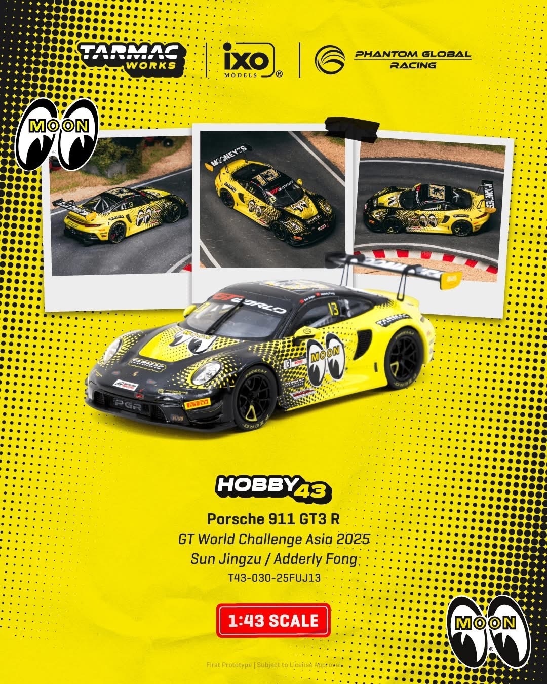 預訂 Pre Order - Tarmac Works Porsche 911 GT3 R GT World Challenge Asia 2025 Sun Jingzu / Adderly Fong