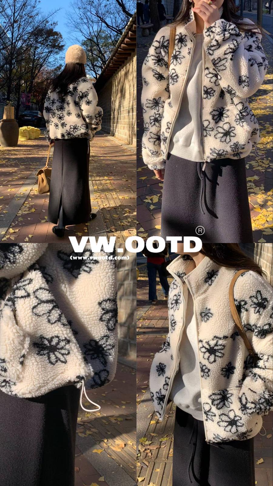 花花毛毛外套(米色)