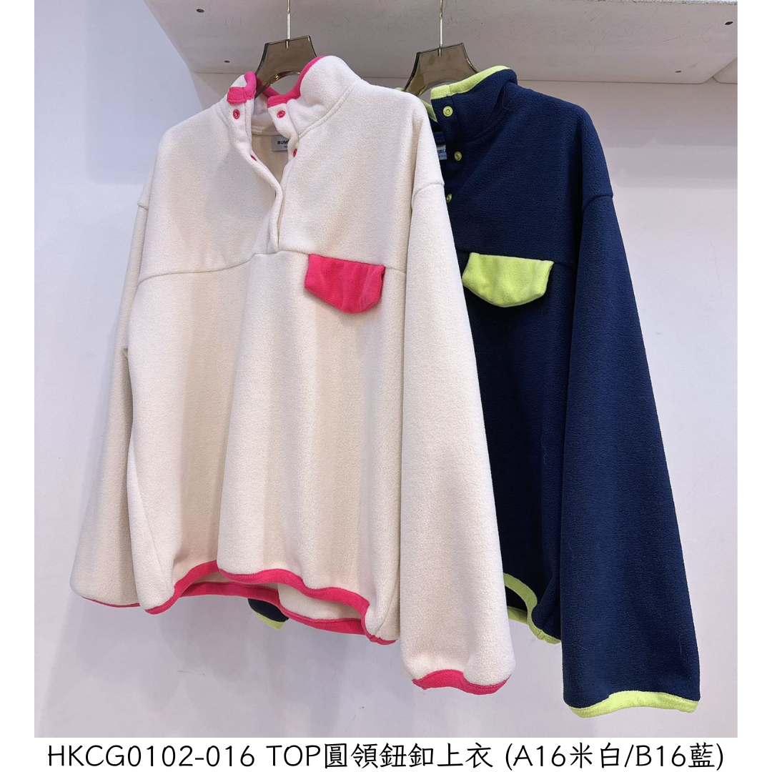 HKCG0102-016 TOP圓領鈕釦上衣 (A16米白/B16藍)