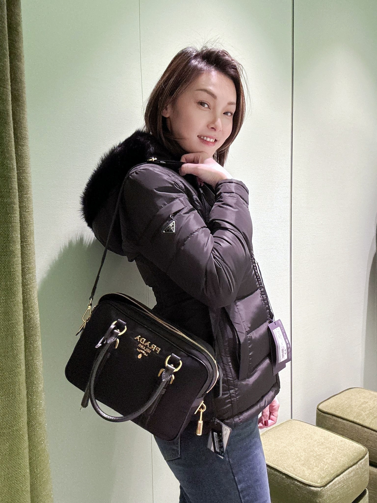 英國代購 (獨立訂單)-PRA DA Tessuto + Saffiano 1BB088