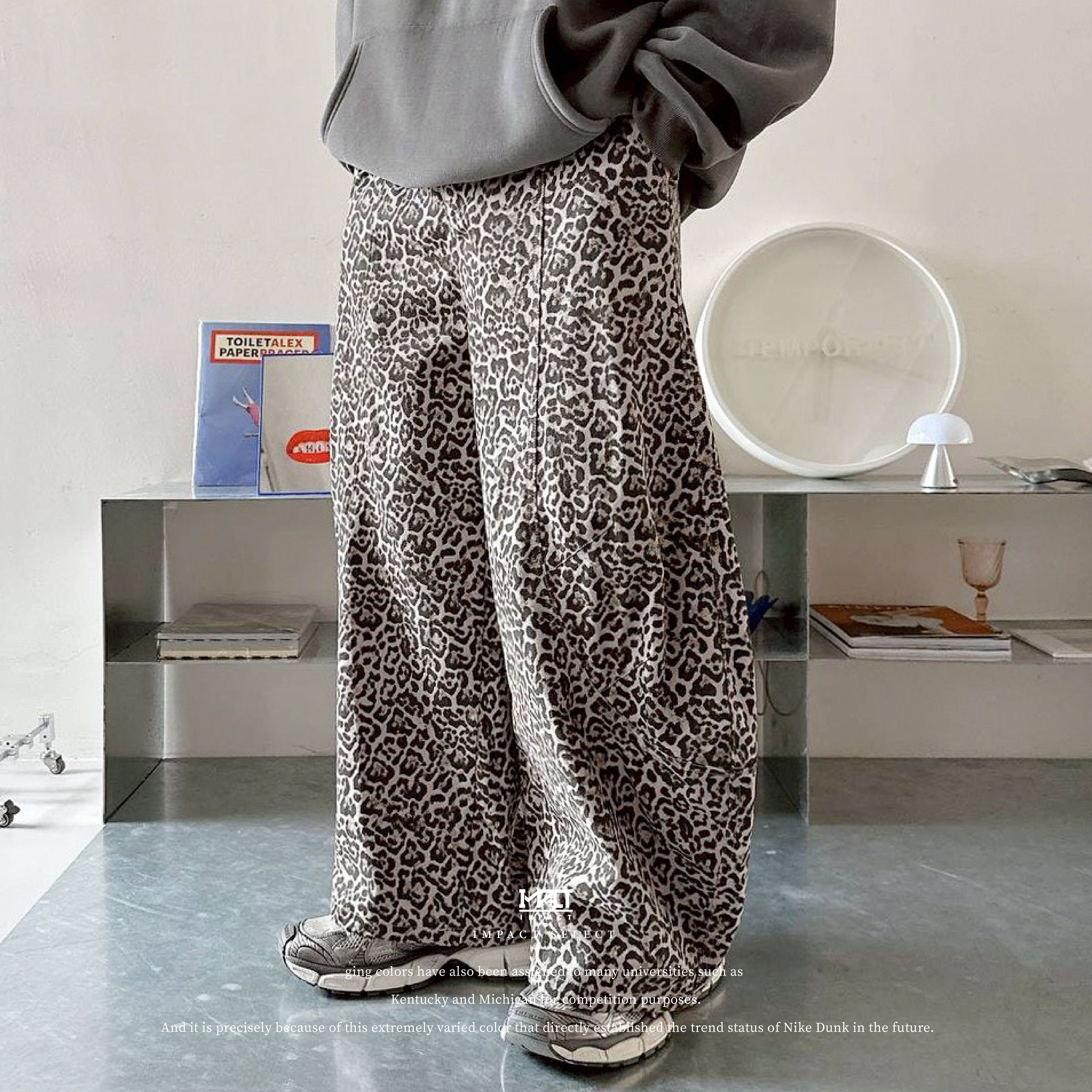 【彎刀寬褲】豹紋落地彎刀褲 寬版 彎刀 兩色