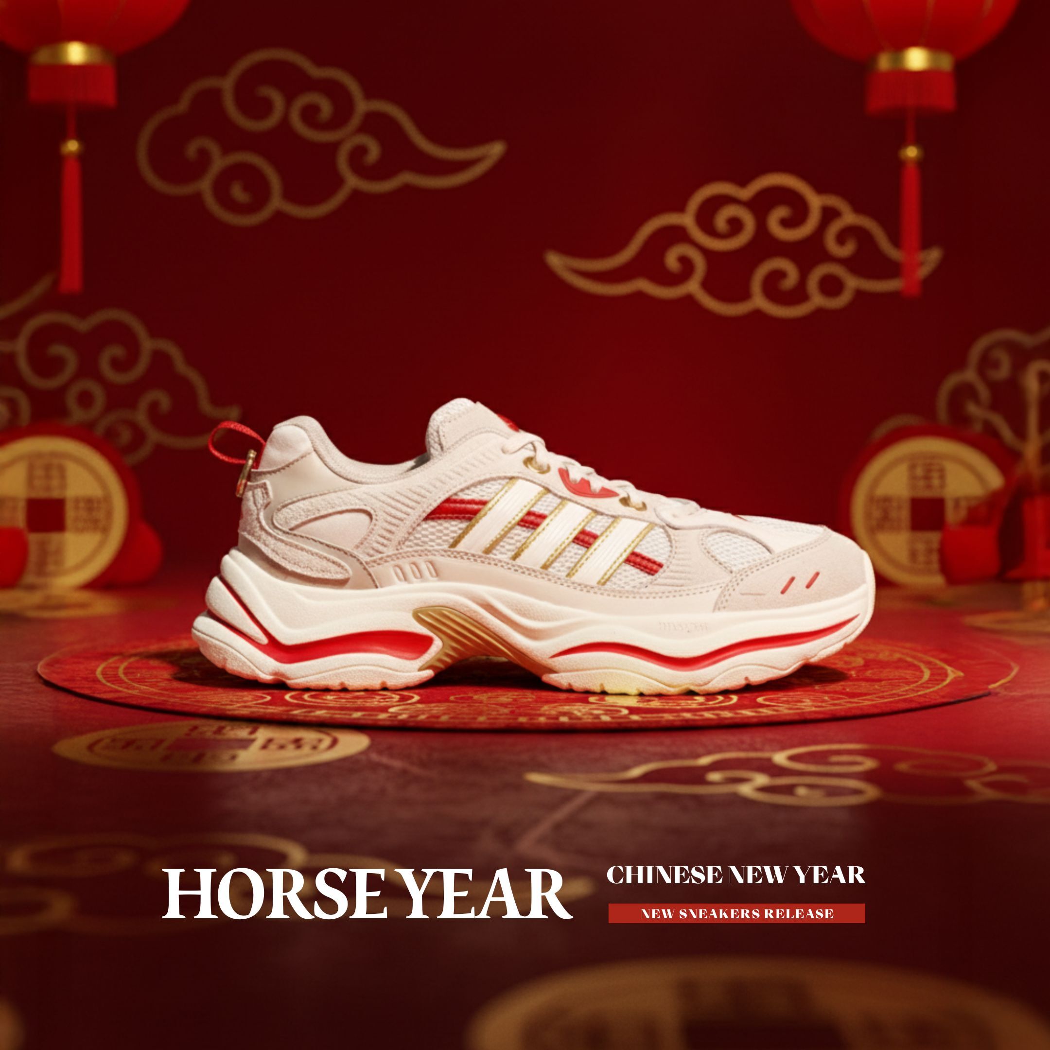 NICEDAY 代購 ADIDAS XLG FIN PULSE CNY 馬年 新年 春節 農曆 馬 酒紅 白 白紅 KI1846