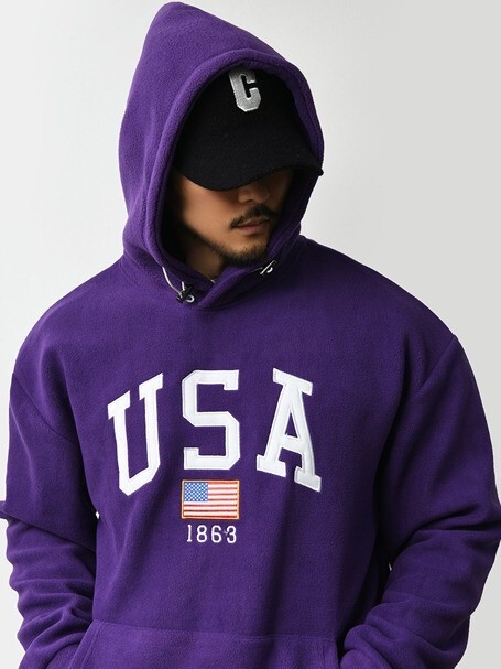 USA 刺繡抓絨連帽衫