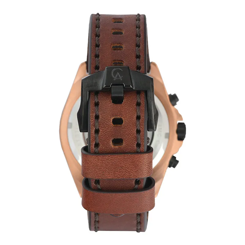 萬年鐘錶 - Alexandre Christie  玫瑰金黑色錶盤棕色皮革錶帶男錶  AC手錶 6662MCLBRBA 錶徑43.3MM