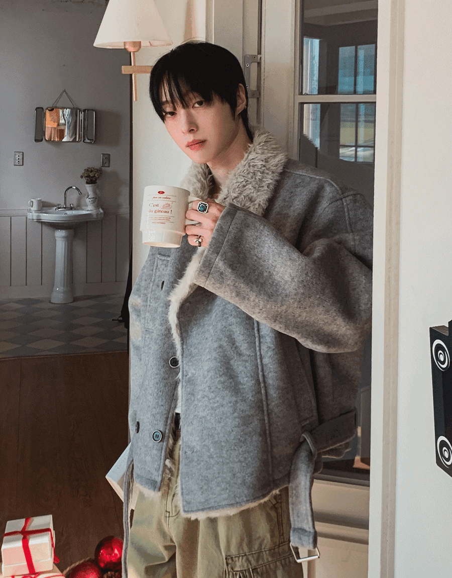 羊毛雙排扣短款夾克