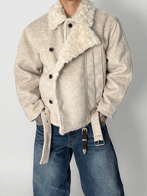 羊毛雙排扣短款夾克