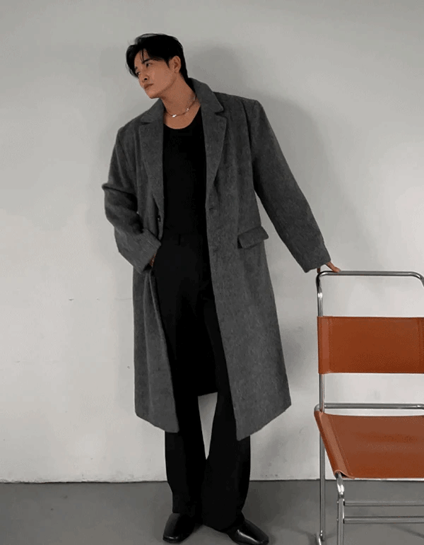 馬海毛單排扣長版大衣外套
