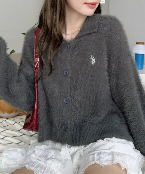 日本🇯🇵連線 U.S. POLO ASSN. 刺繡排扣翻領蓬鬆針織衫 毛絨 針織 針織衫 POLO衫 長袖 刺繡 4色(任買兩件711免運)/預購