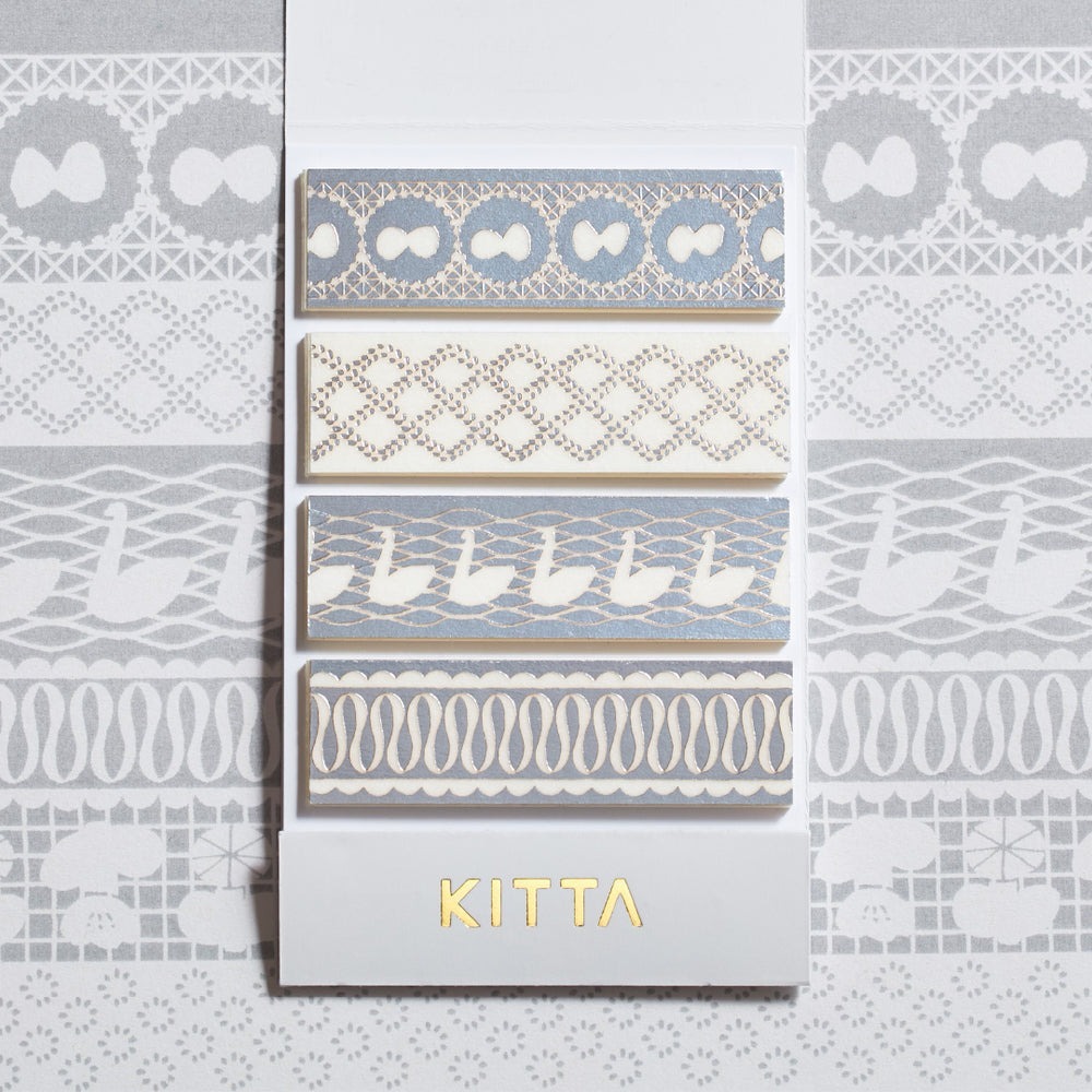 蕾絲 銀箔 箔壓款 KITTA 隨身攜帶和紙膠帶 KITL001｜日本KING JIM