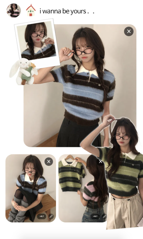 秋冬預訂｜STRIPE吊墜休閒針織短袖衫